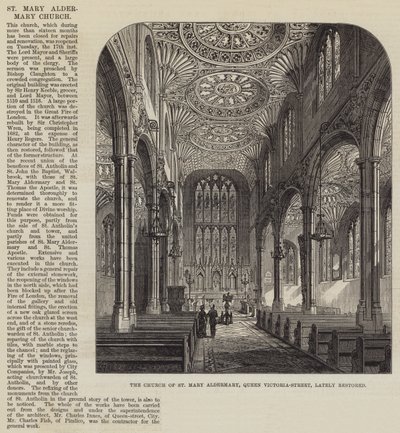 De kerk van St Mary Aldermary, Queen Victoria-Street, onlangs gerestaureerd door Frank Watkins